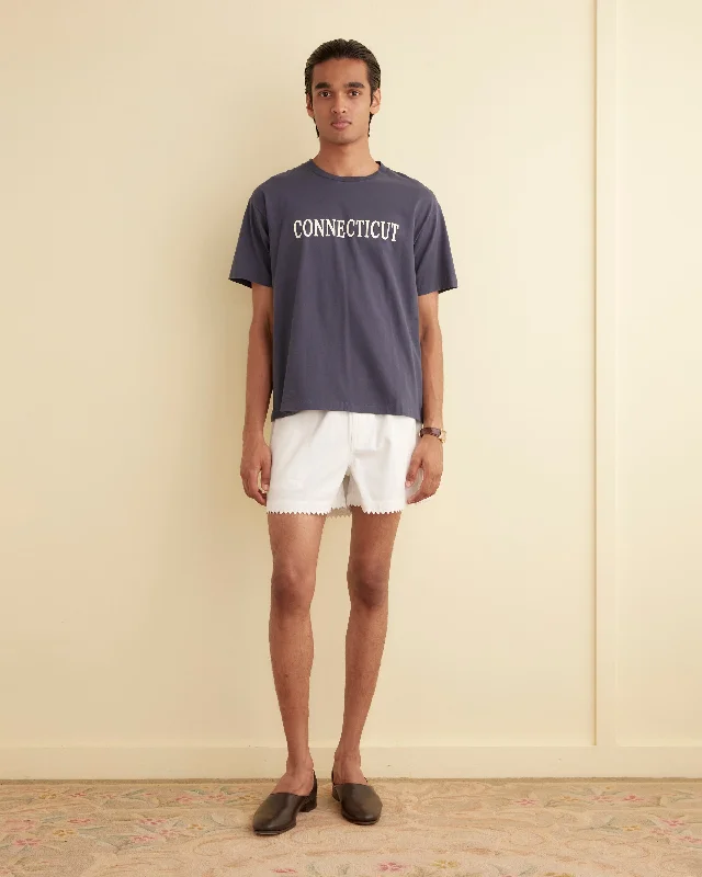 Men's floral print silk blend shorts for a unique night - out look   Zig-Zag Hem Shorts - White