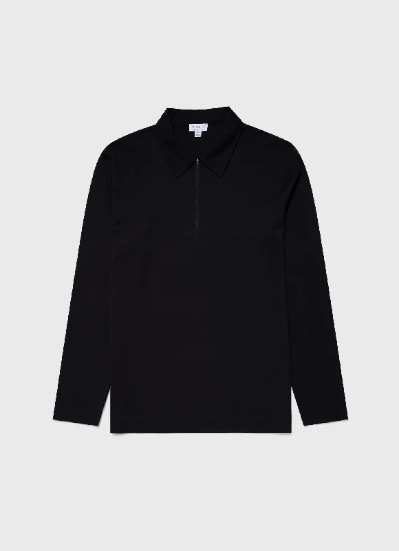 Men's color - block polo shirts with a bold fashion statementMen's Brushed Cotton Long Sleeve Polo Shirt in Black